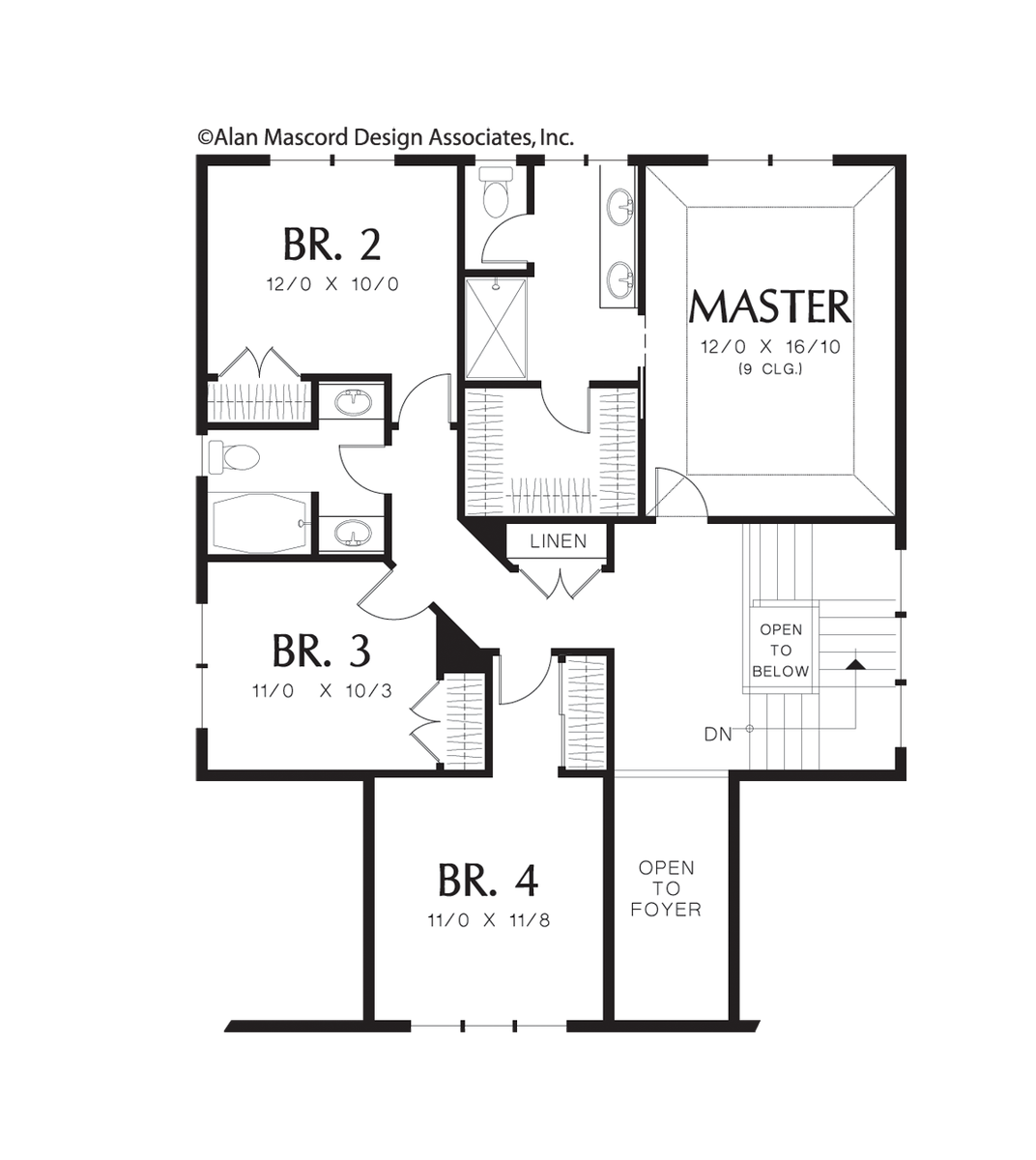 Upper Floor Plan for Mascord House Plan 22162A - The Bloomsdale
