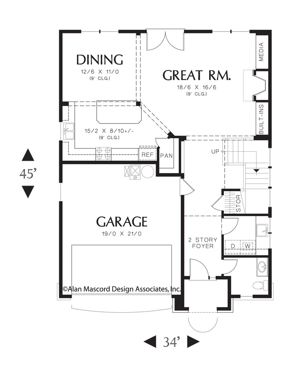 Main Floor Plan for Mascord House Plan 22162 - The Crawford