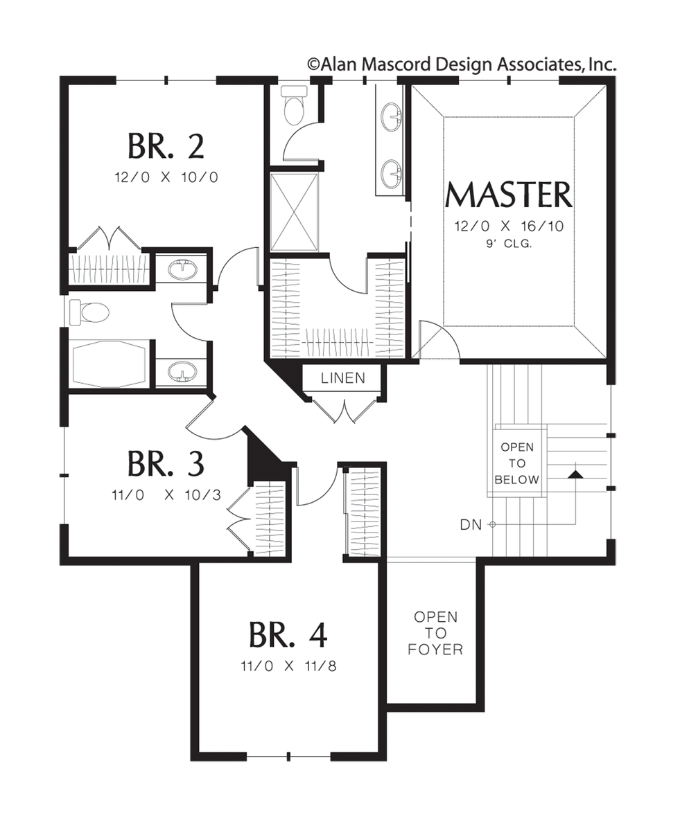 Upper Floor Plan for Mascord House Plan 22162 - The Crawford