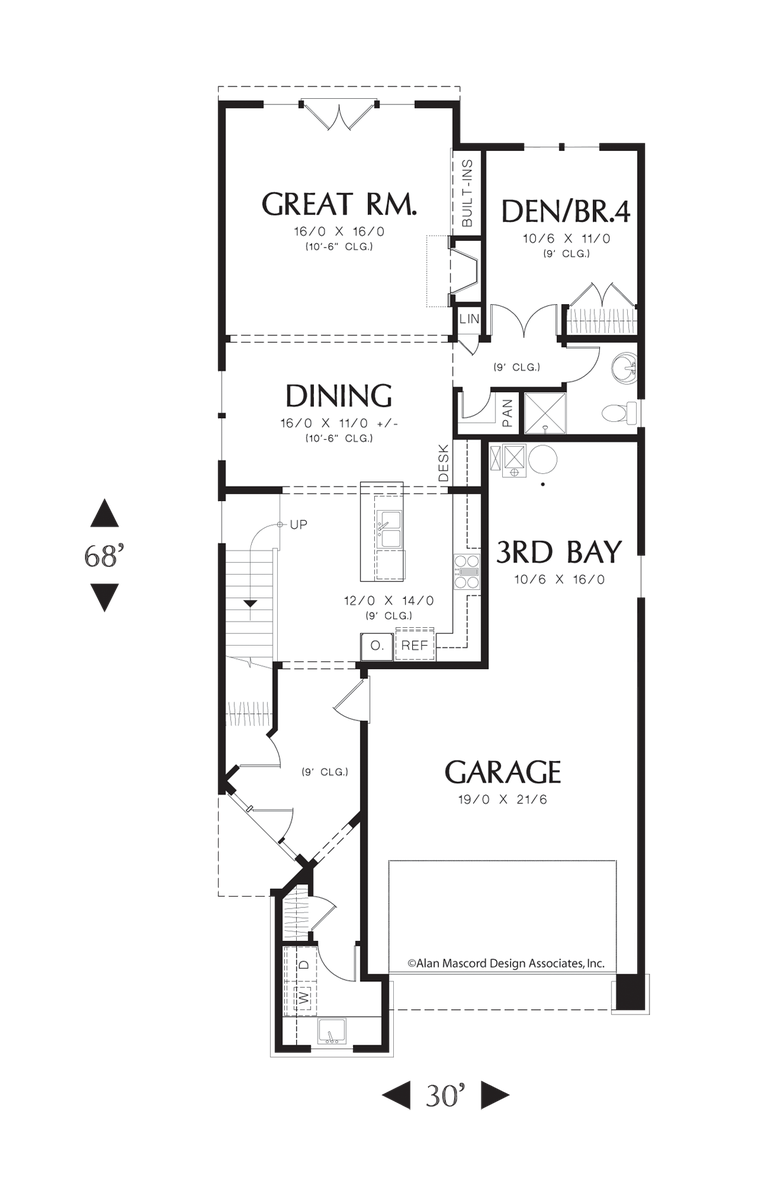 Main Floor Plan for Mascord House Plan 22163 - The Penrod