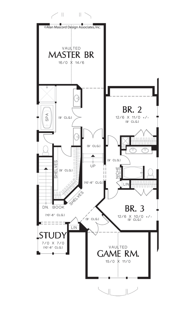 Upper Floor Plan for Mascord House Plan 22163 - The Penrod