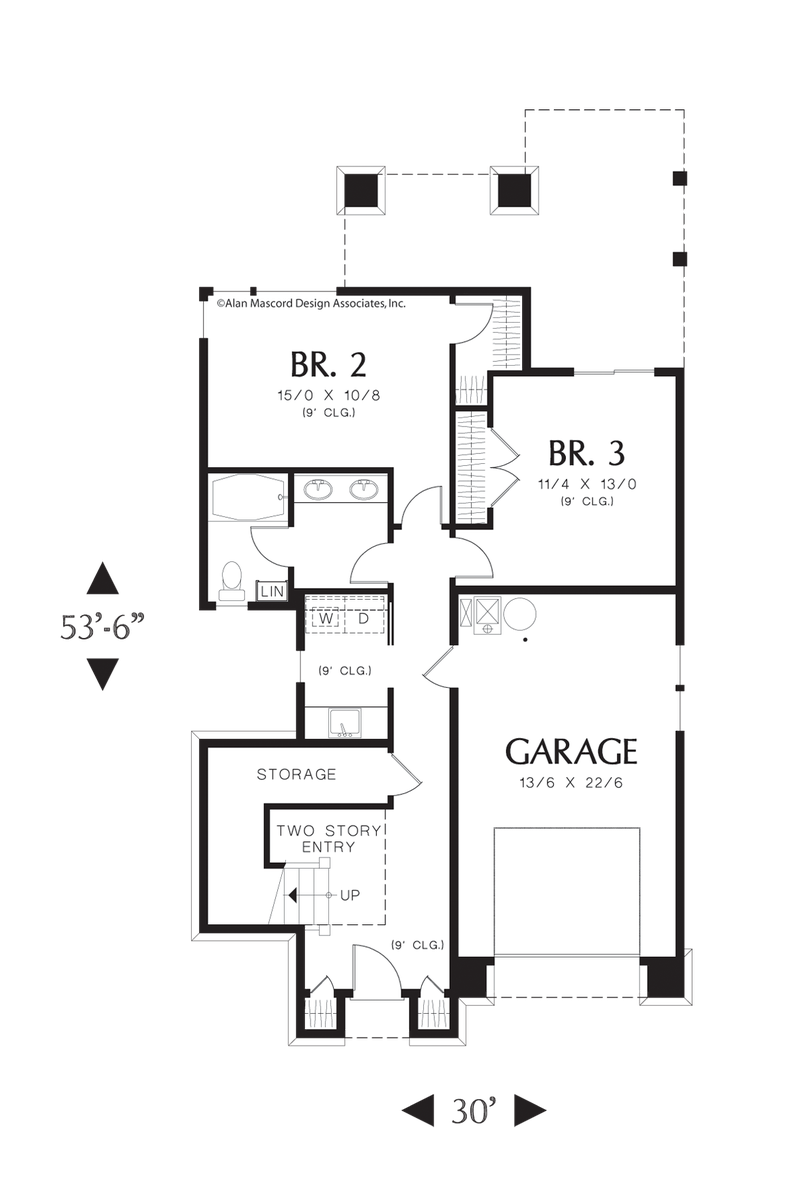 Lower Floor Plan for Mascord House Plan 22165 - The Parkridge