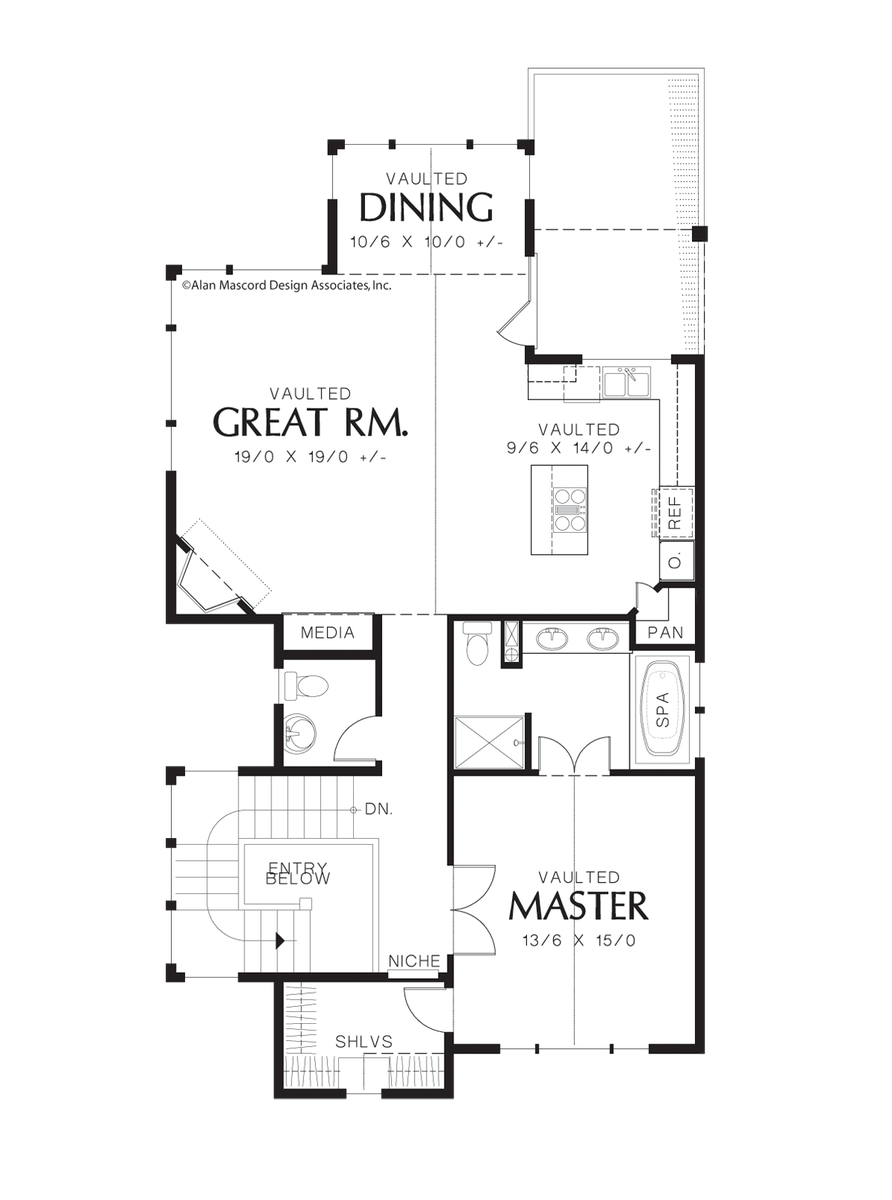 Main Floor Plan for Mascord House Plan 22165 - The Parkridge