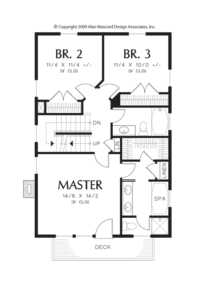 Upper Floor Plan for Mascord House Plan 22171C - The Hadaway