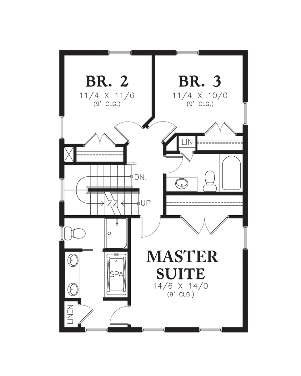 Upper Floor Plan for Mascord House Plan 22171 - The Pranger
