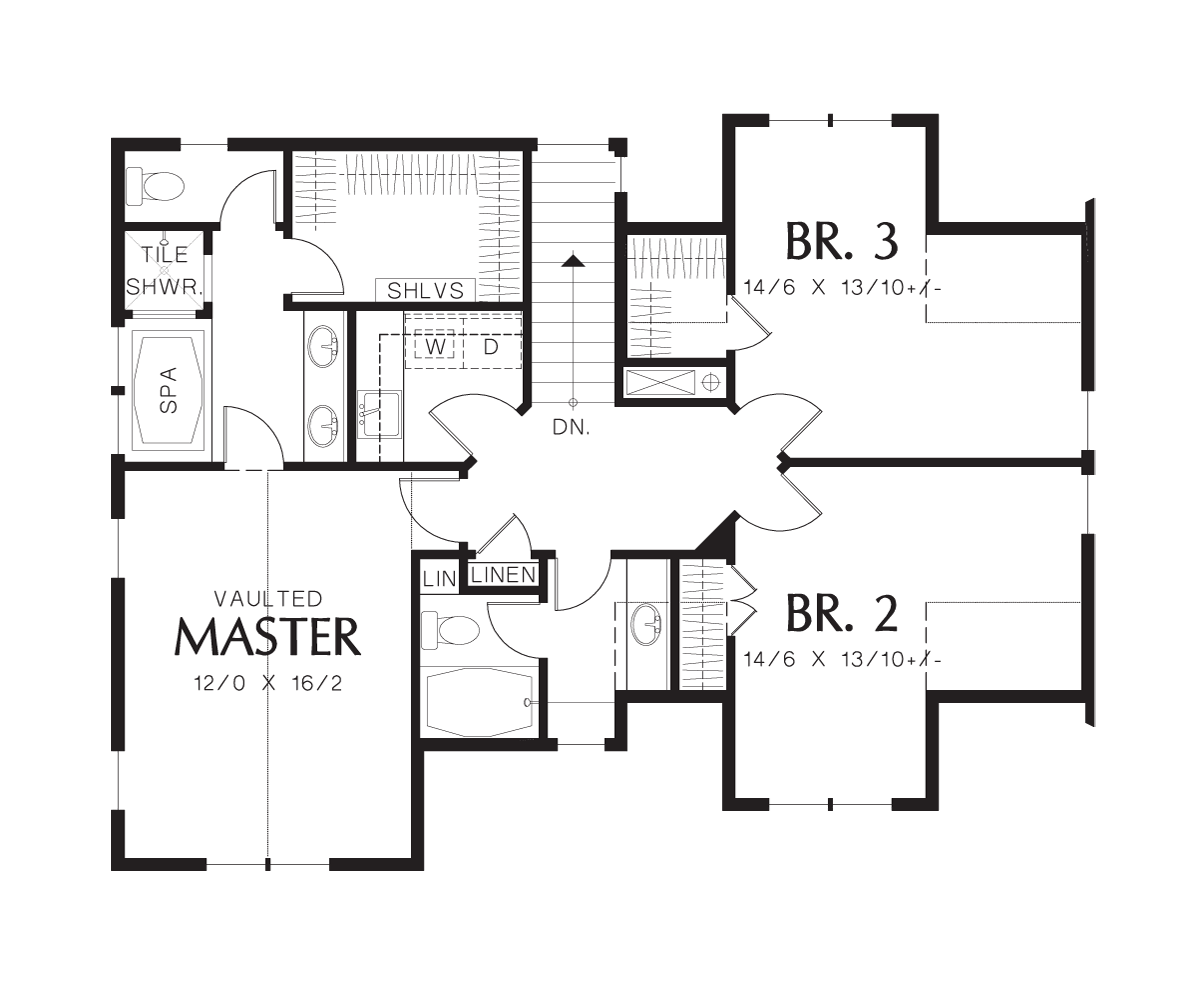 Upper Floor Plan for Mascord House Plan 22176A - The Jacksonville