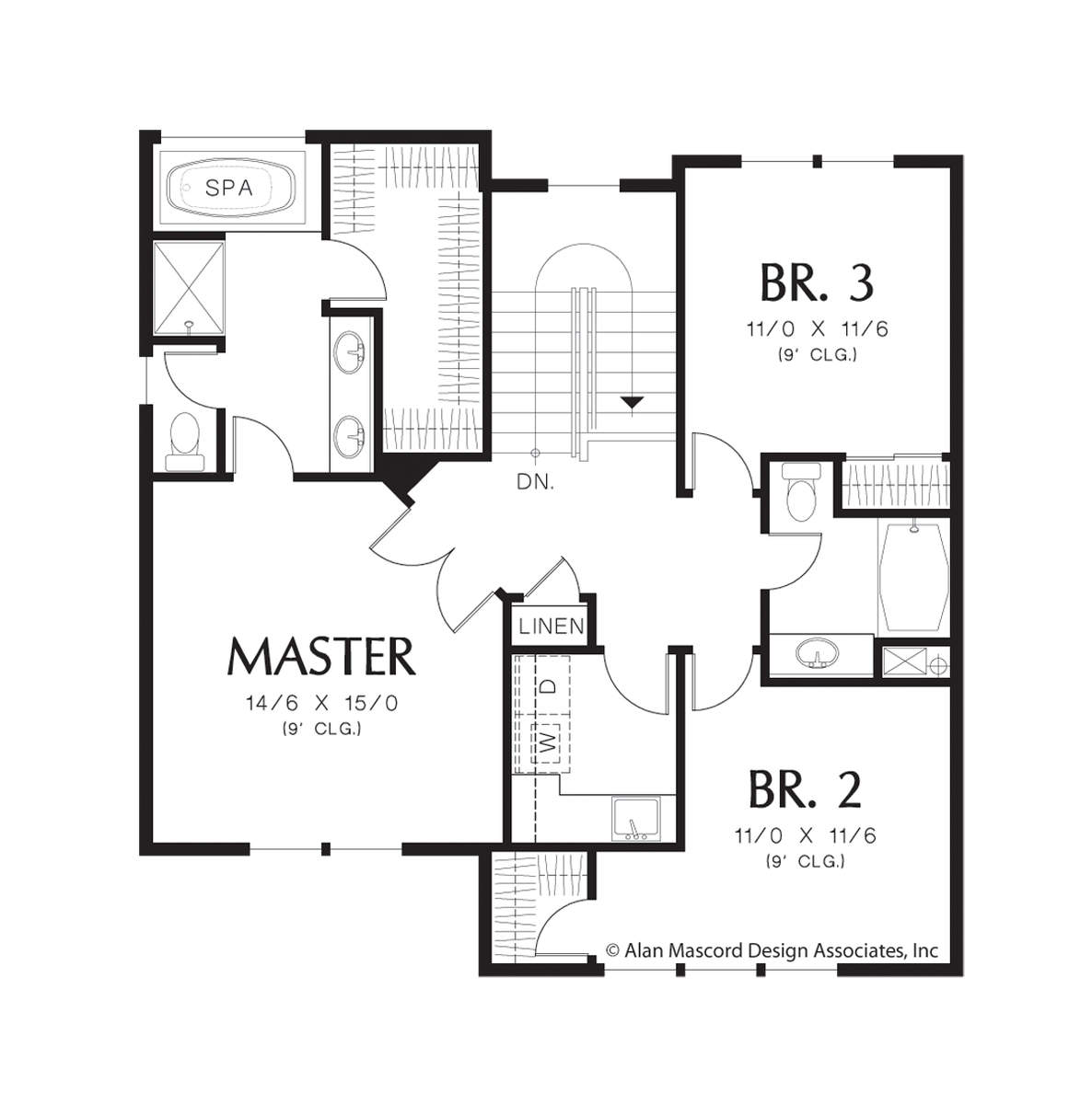 Upper Floor Plan for Mascord House Plan 22187A - The Newcastle