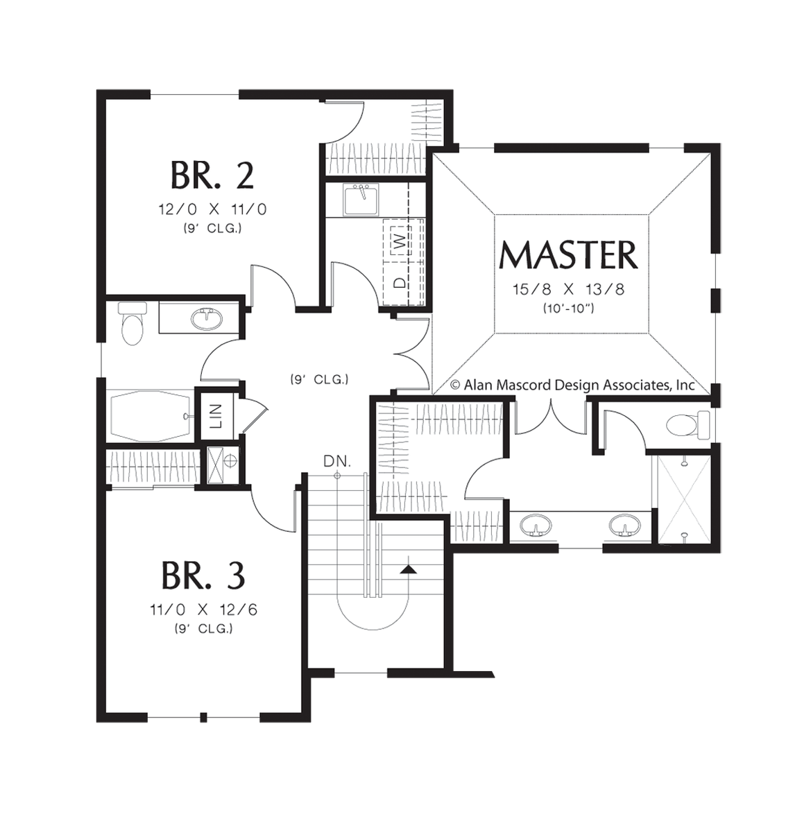 Upper Floor Plan for Mascord House Plan 22188 - The Sunderland