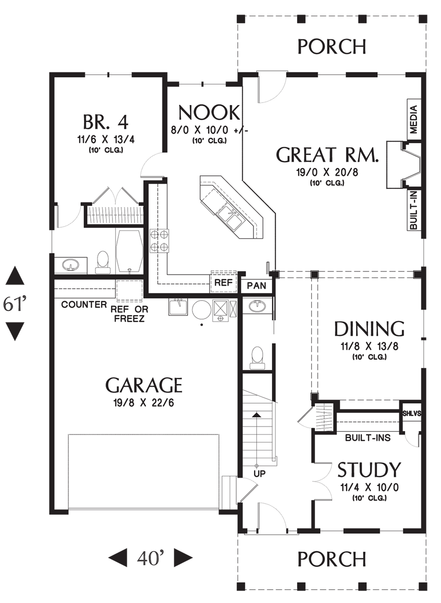 Main Floor Plan for Mascord House Plan 22189 - The Madewood