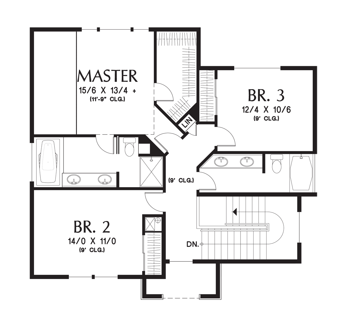Upper Floor Plan for Mascord House Plan 22192A - The Birstall