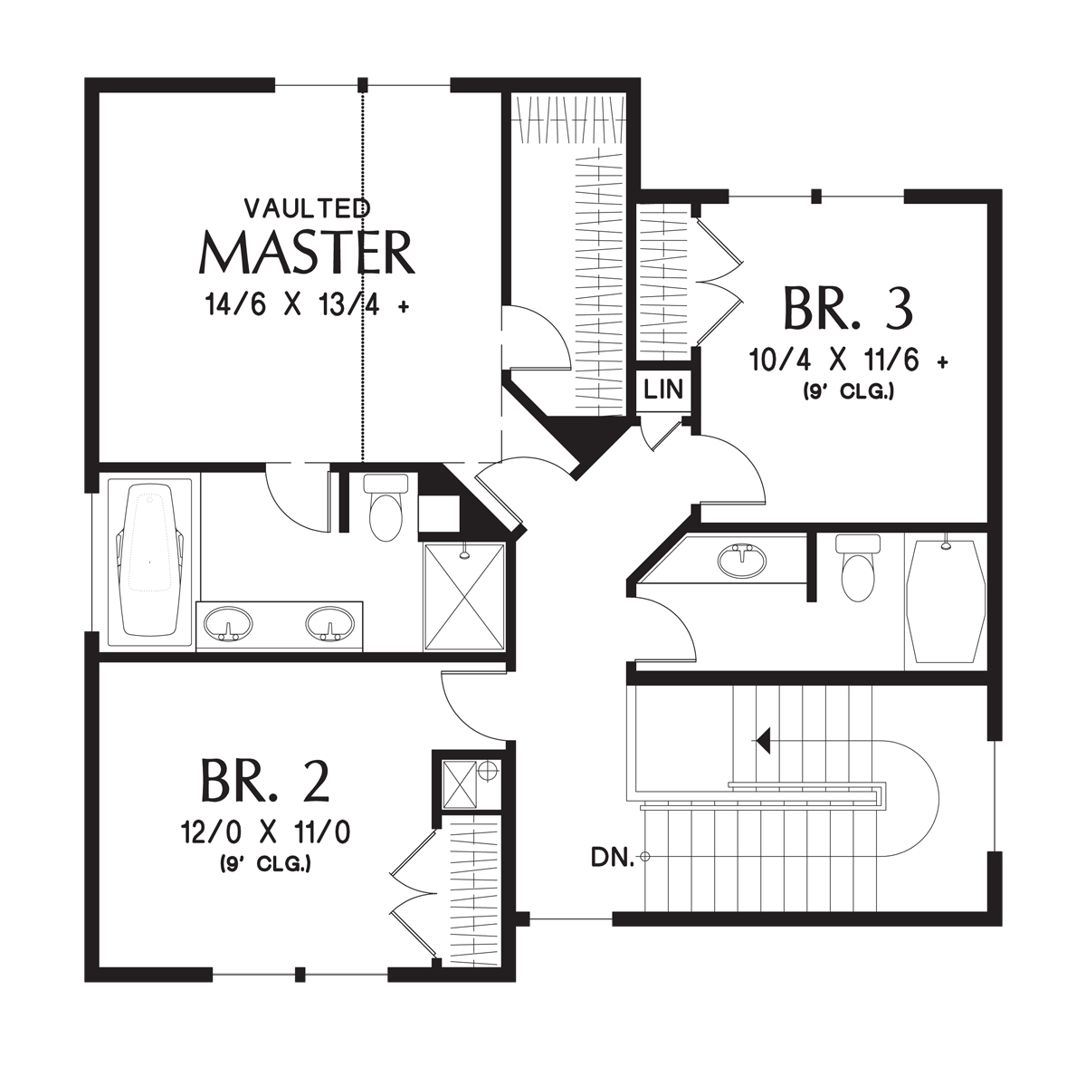 Upper Floor Plan for Mascord House Plan 22192 - The Roundhay
