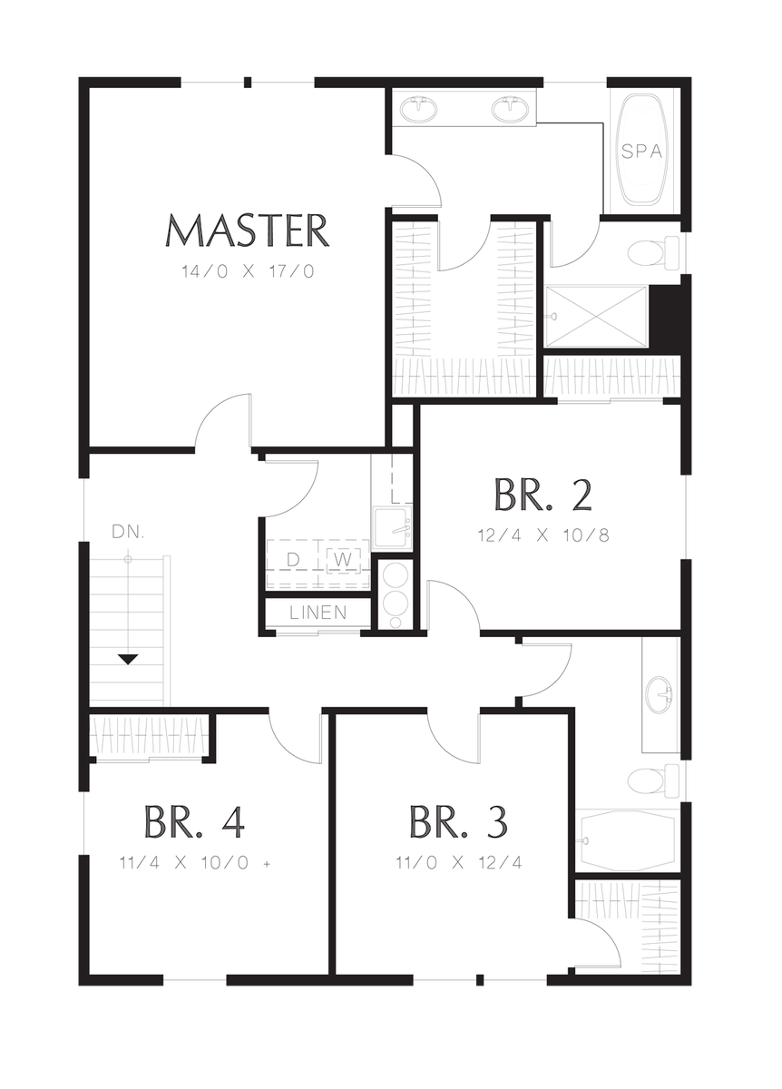 Upper Floor Plan for Mascord House Plan 22195 - The Melville