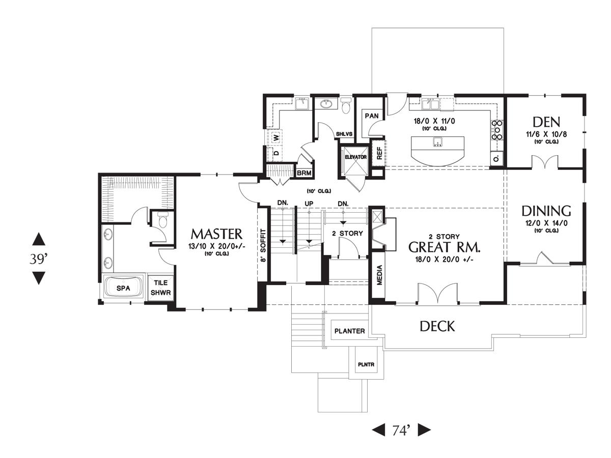Main Floor Plan for Mascord House Plan 22197 - The Renicker