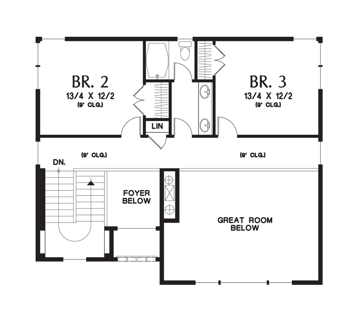 Upper Floor Plan for Mascord House Plan 22197 - The Renicker