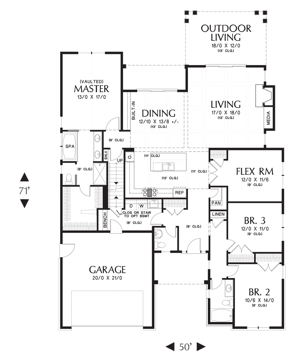 Main Floor Plan for Mascord House Plan 22198 - The Cotswolder