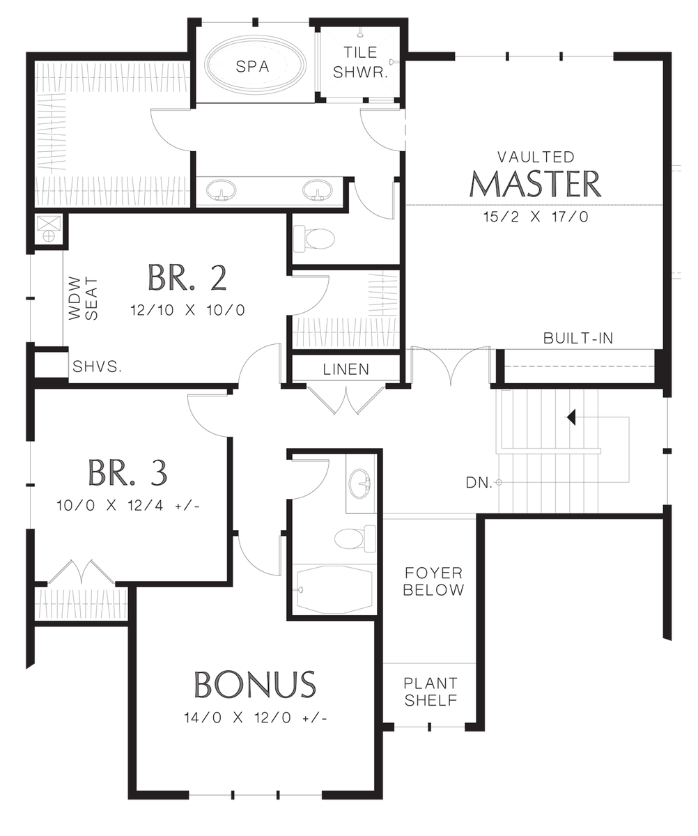 Upper Floor Plan for Mascord House Plan 2230CD - The Olympia