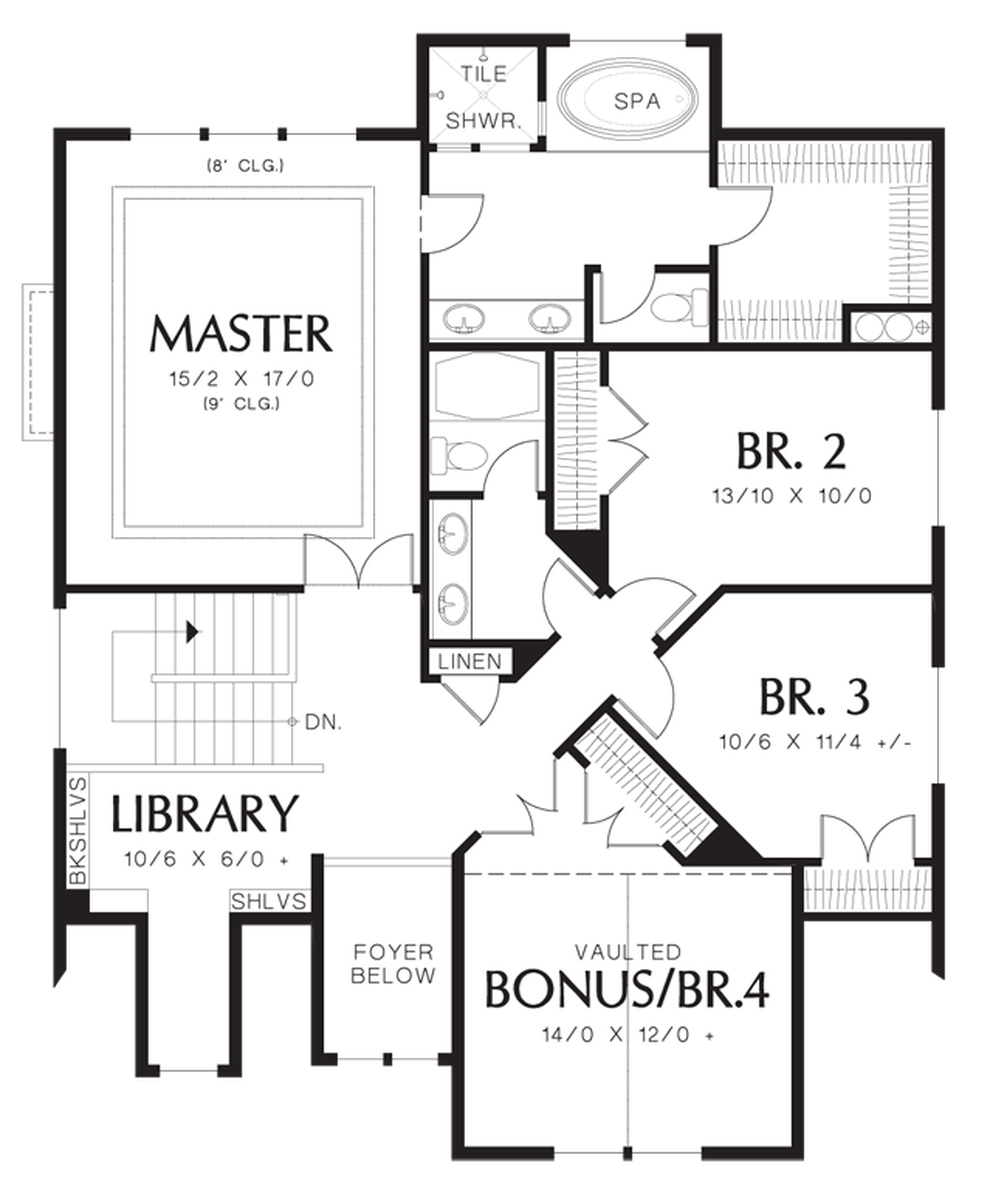 Upper Floor Plan for Mascord House Plan 2230CE - The Morecambe
