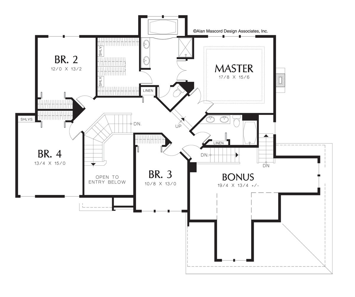 Upper Floor Plan for Mascord House Plan 2237K - The Braham