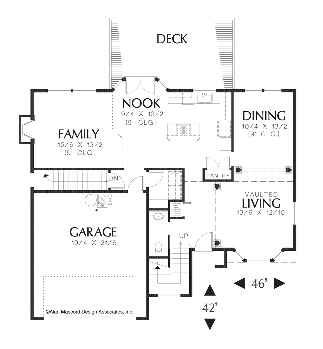 Main Floor Plan for Mascord House Plan 2244BD - The Bromley