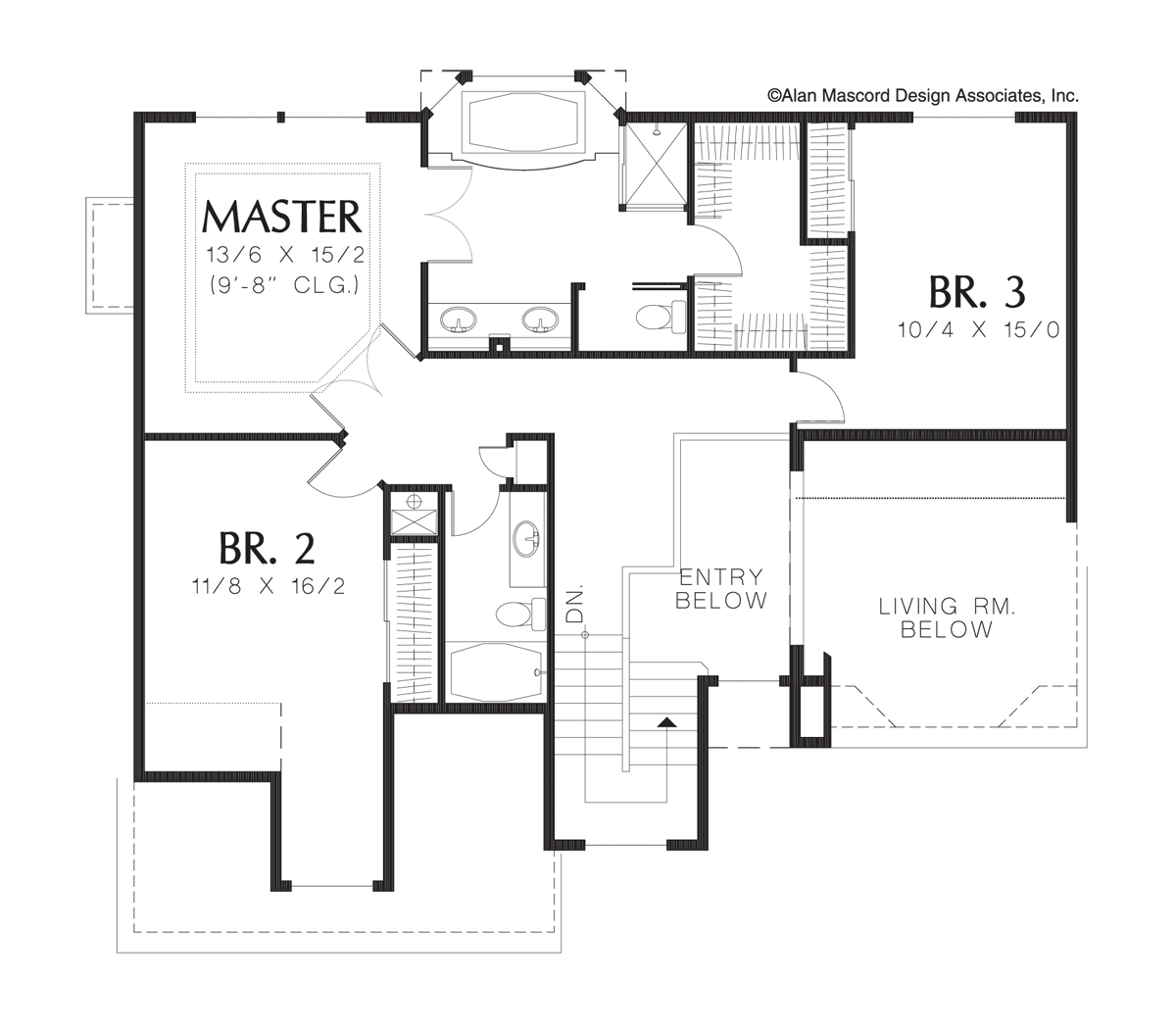 Upper Floor Plan for Mascord House Plan 2244BD - The Bromley