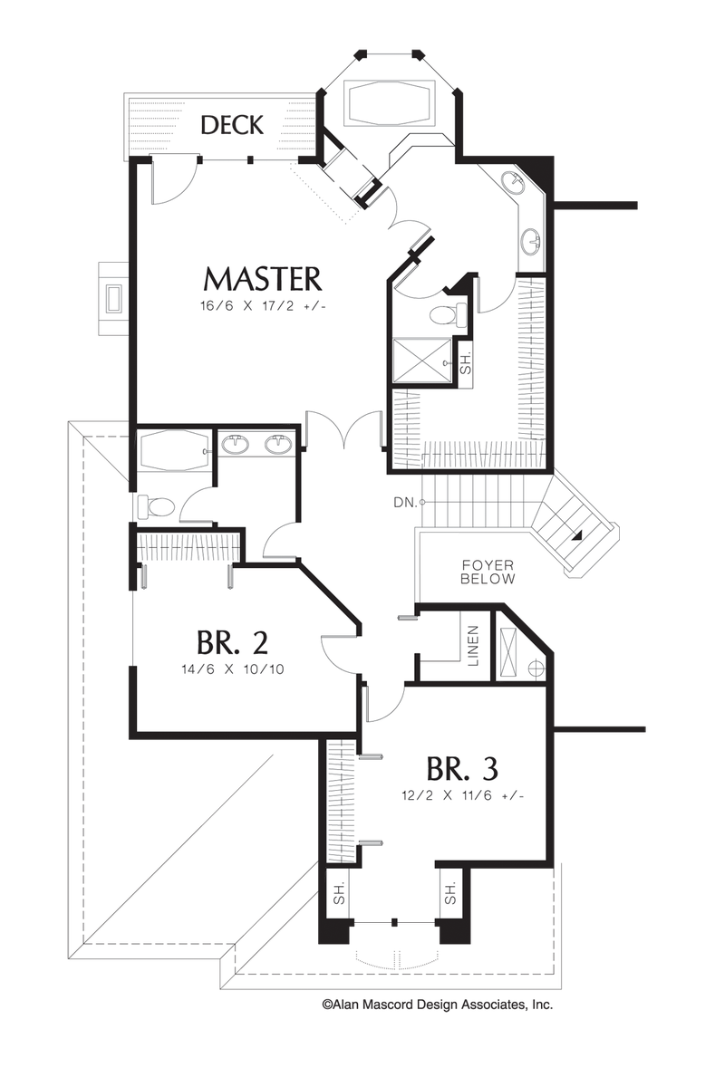 Upper Floor Plan for Mascord House Plan 2259 - The Canby