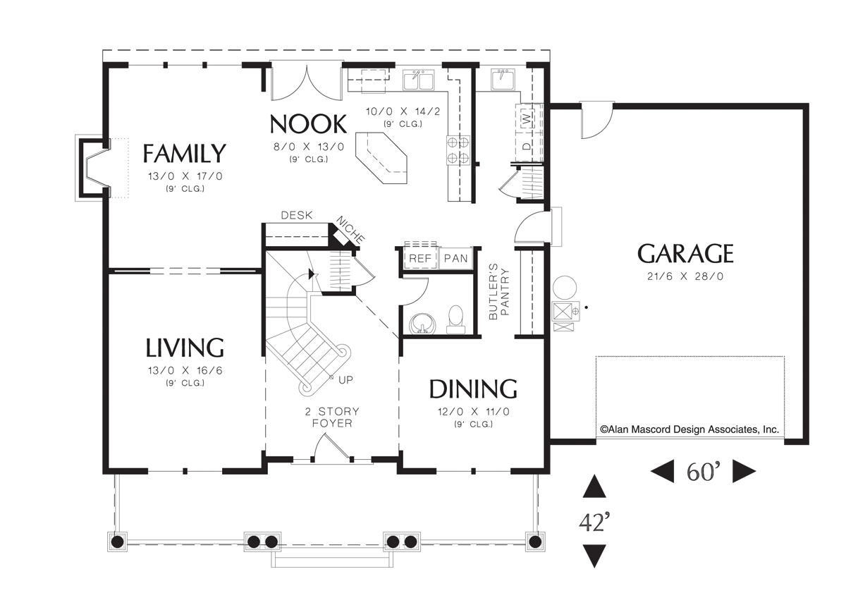 Main Floor Plan for Mascord House Plan 2261H - The Camden