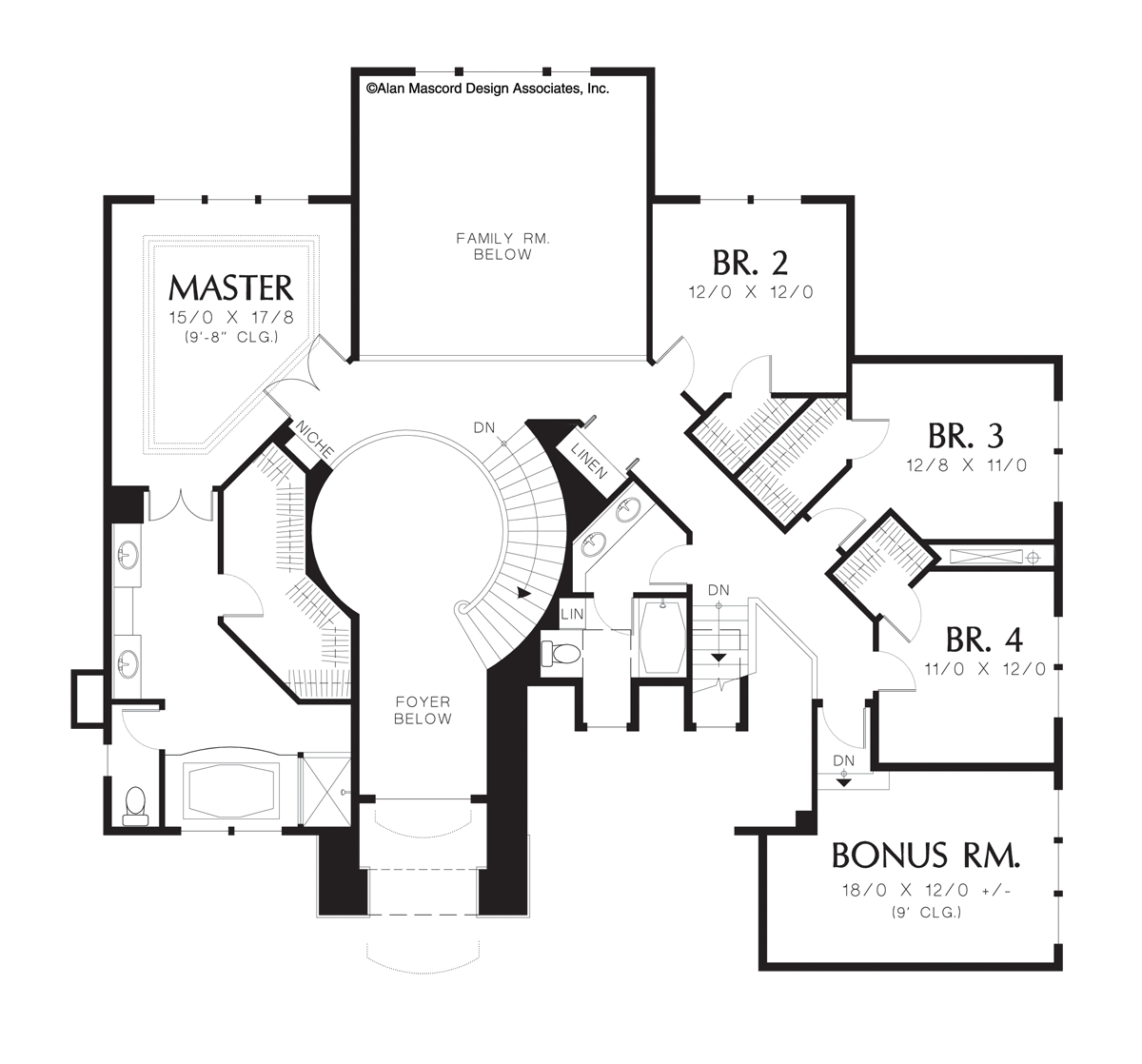 Upper Floor Plan for Mascord House Plan 2310K - The Halverson