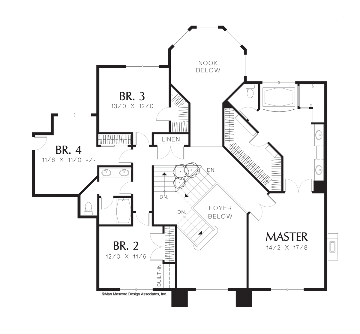 Upper Floor Plan for Mascord House Plan 2337 - The Milbourne