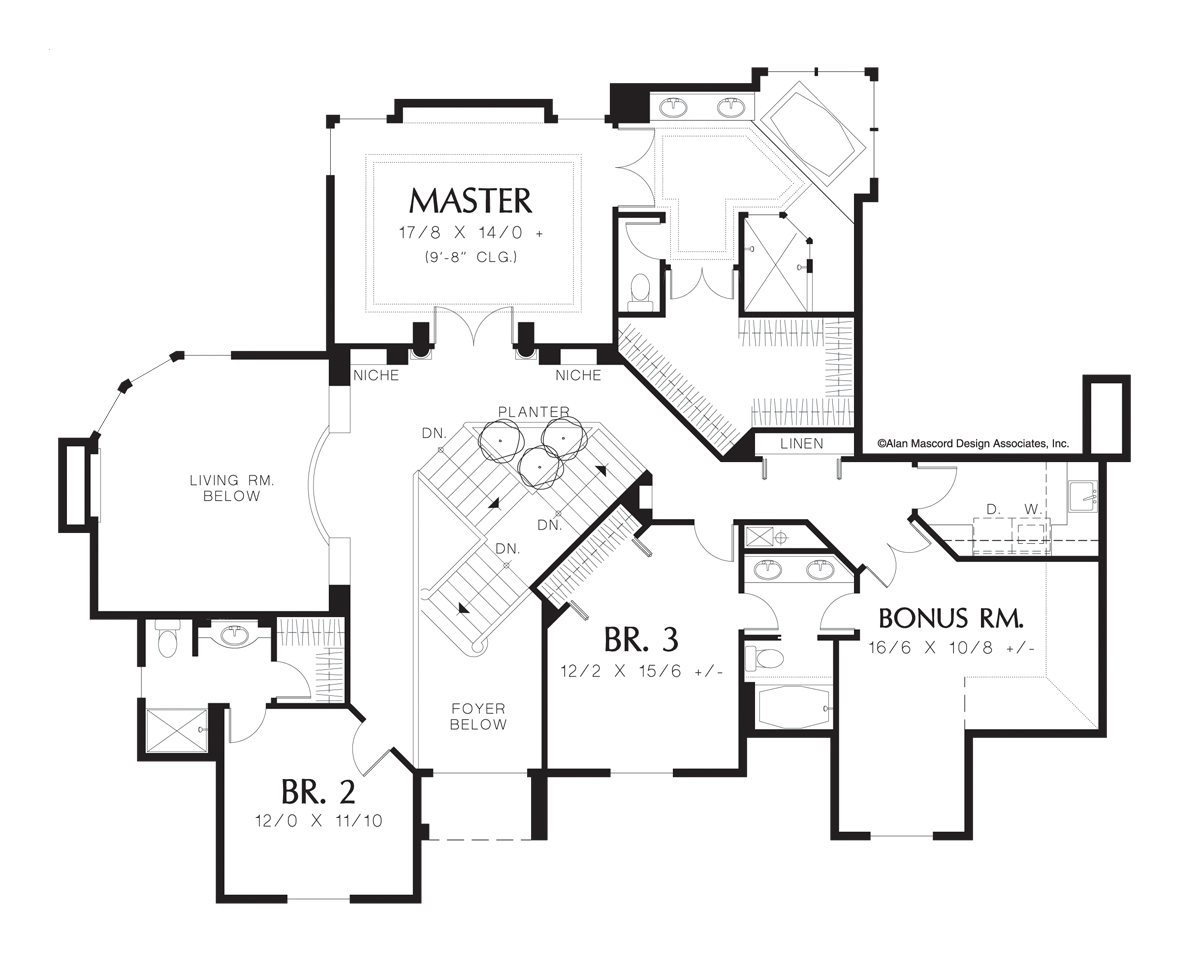 Upper Floor Plan for Mascord House Plan 2338 - The Pierson