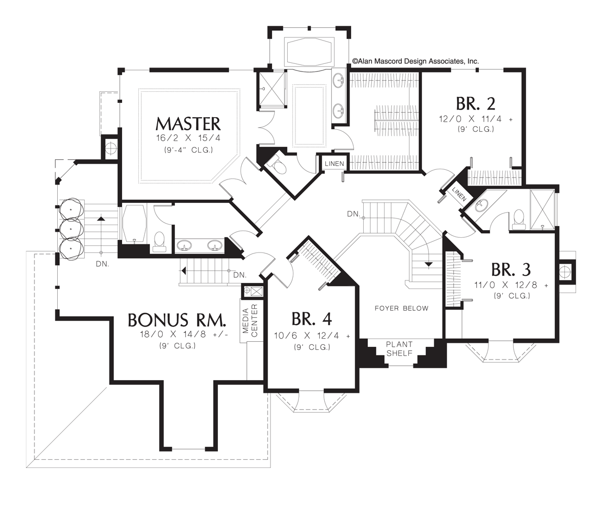 Upper Floor Plan for Mascord House Plan 2343 - The Bellingrath
