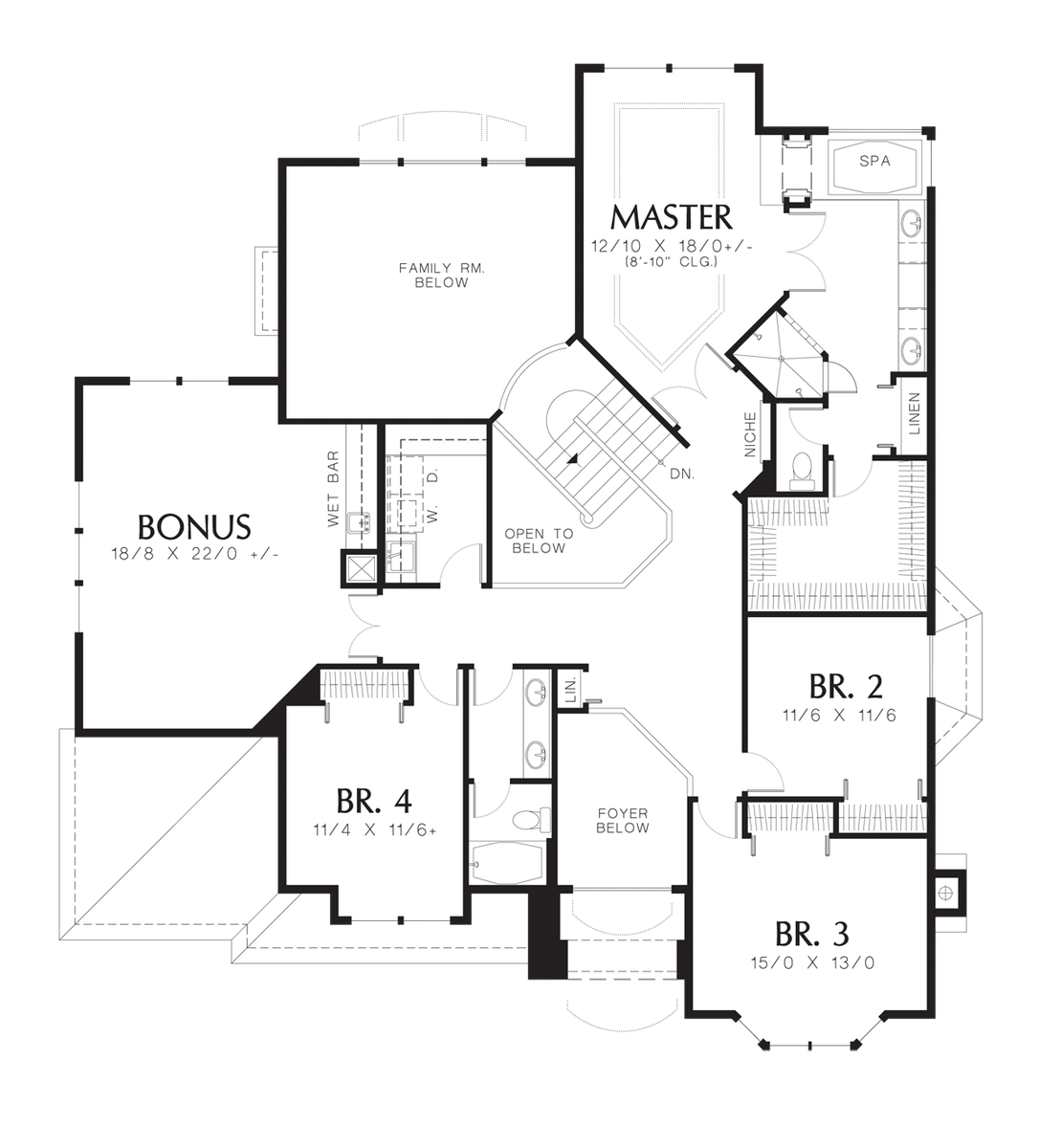 Upper Floor Plan for Mascord House Plan 2344 - The Collison