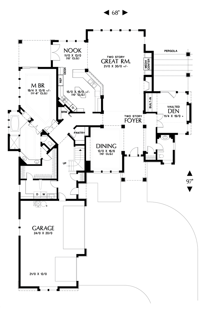 Main Floor Plan for Mascord House Plan 2345 - The Eastbourne