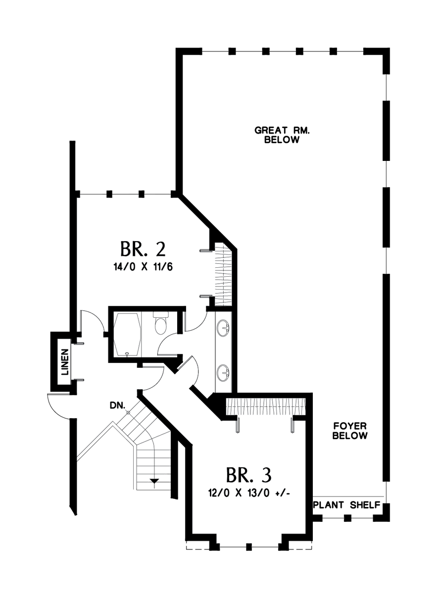 Upper Floor Plan for Mascord House Plan 2345 - The Eastbourne