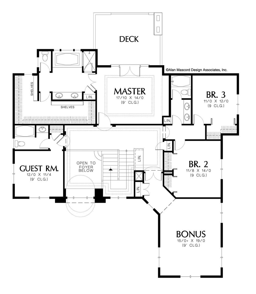 Upper Floor Plan for Mascord House Plan 2347 - The Gardell