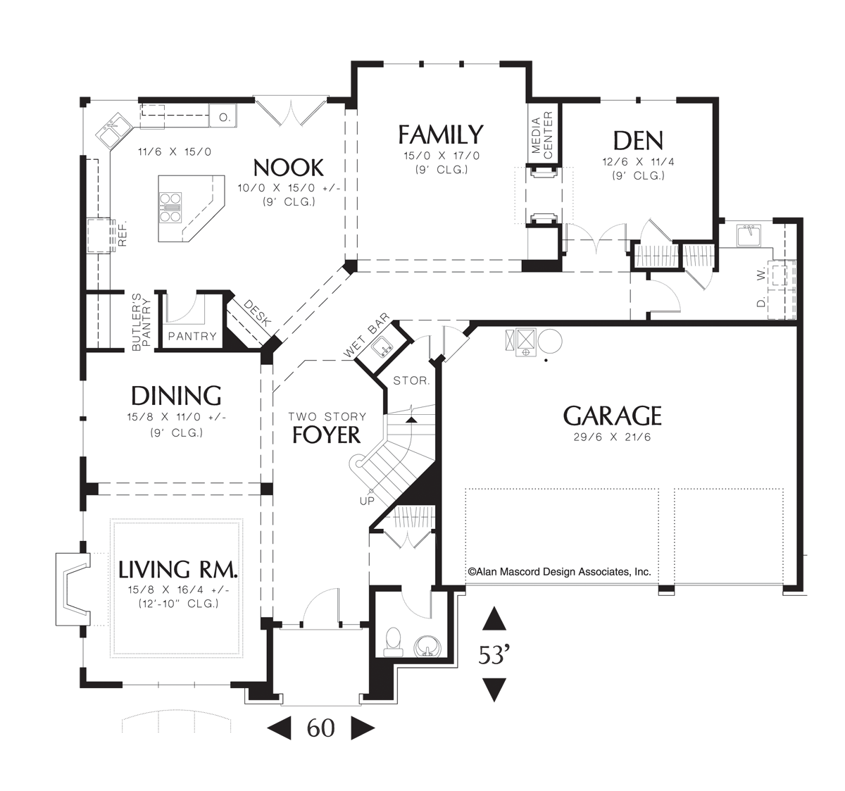 Main Floor Plan for Mascord House Plan 2365 - The Elegans