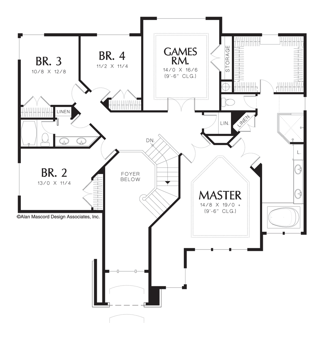 Upper Floor Plan for Mascord House Plan 2365 - The Elegans