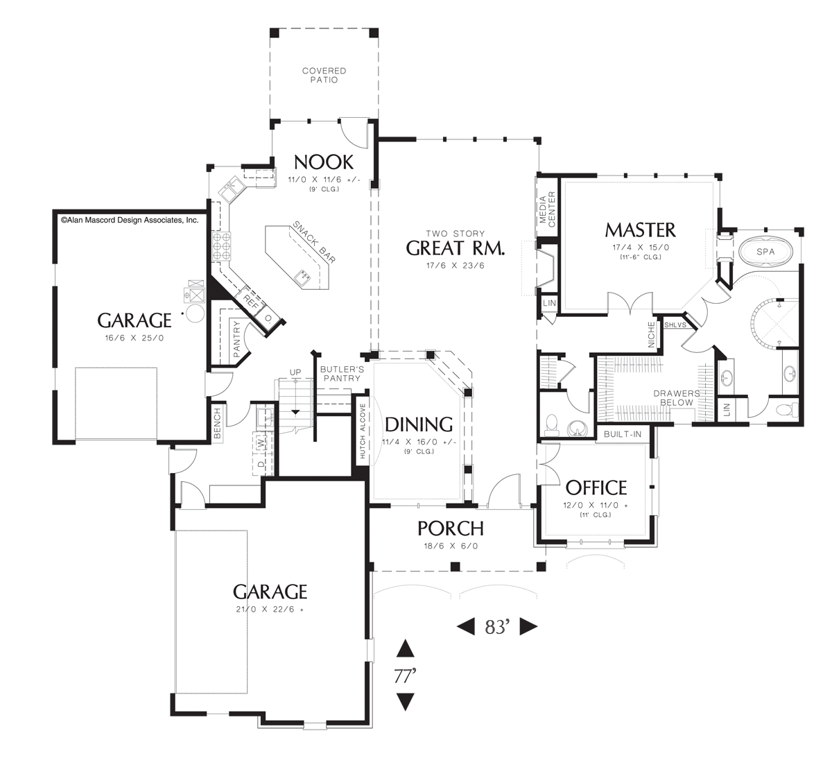 Main Floor Plan for Mascord House Plan 2372 - The Bedford