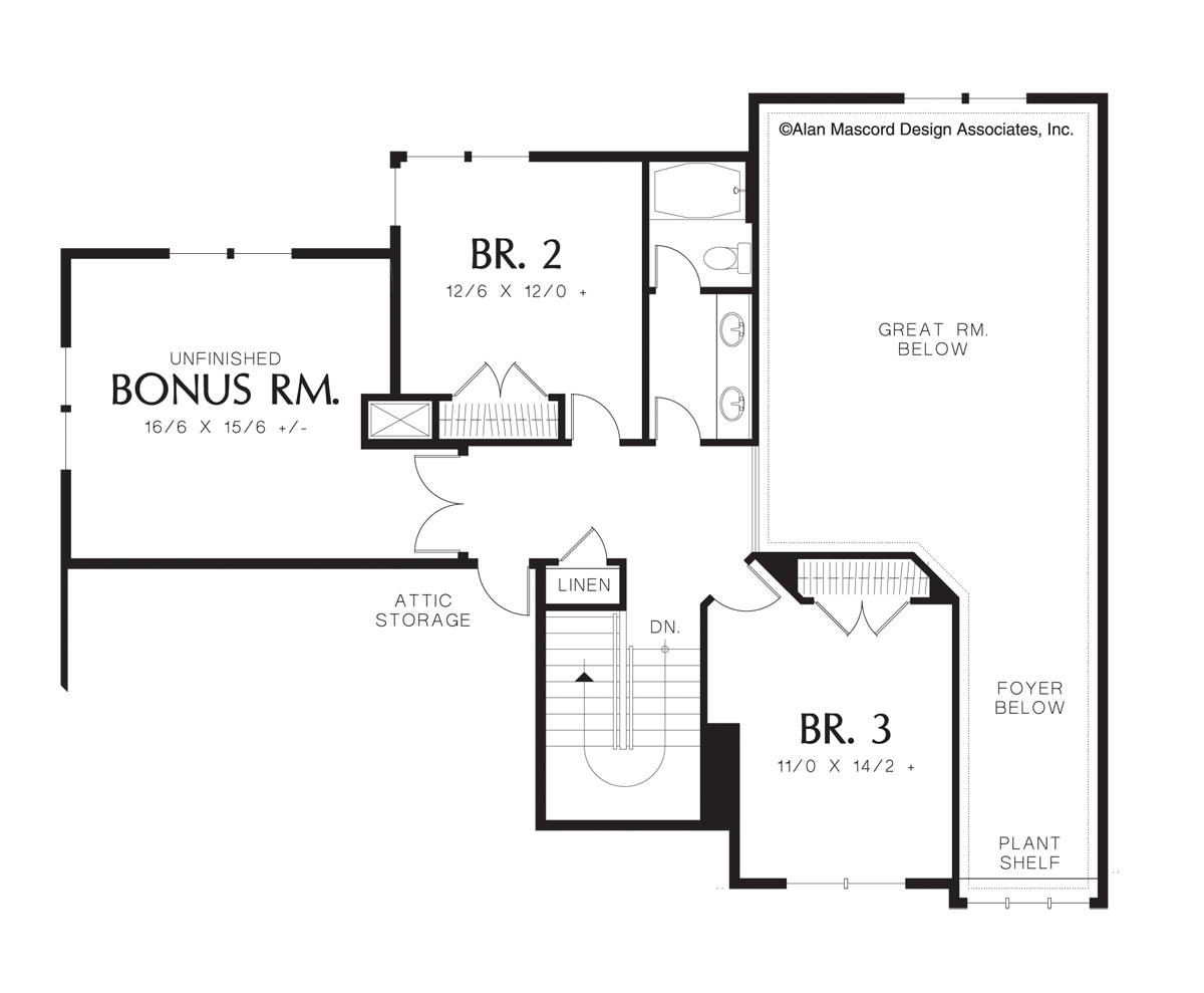 Upper Floor Plan for Mascord House Plan 2372 - The Bedford