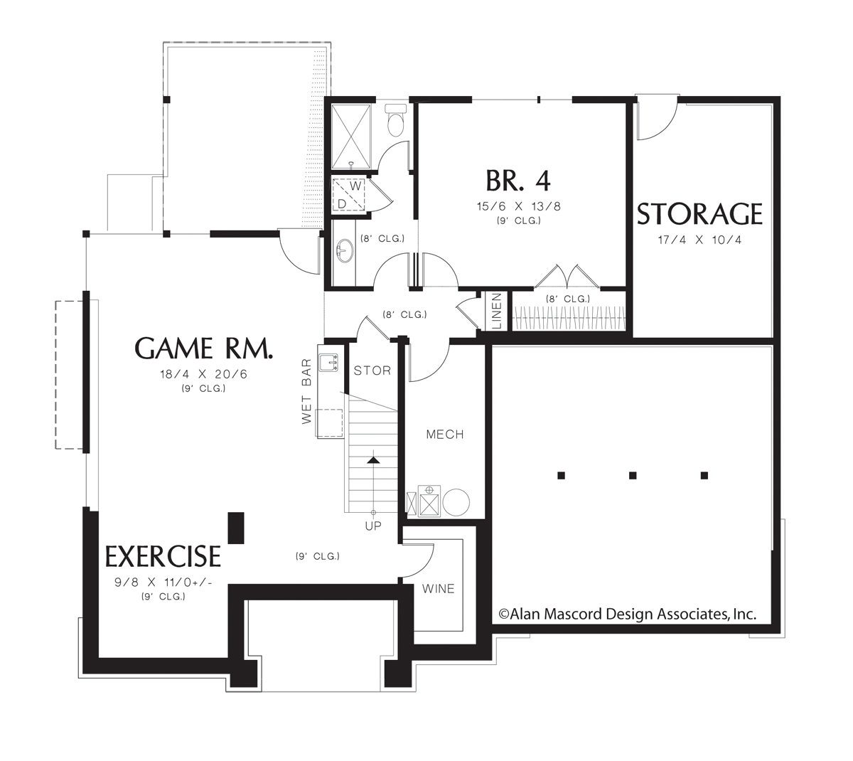 Lower Floor Plan for Mascord House Plan 2381B - The Allaire