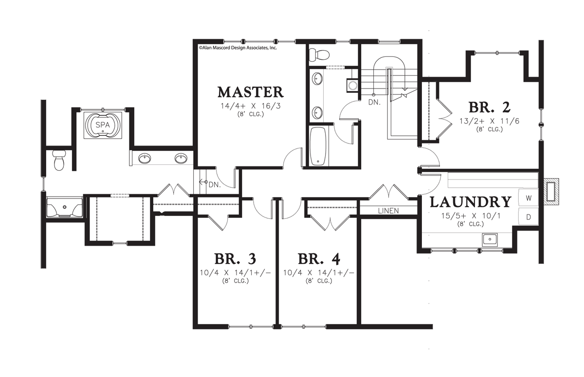 Upper Floor Plan for Mascord House Plan 2391 - The Cannondale
