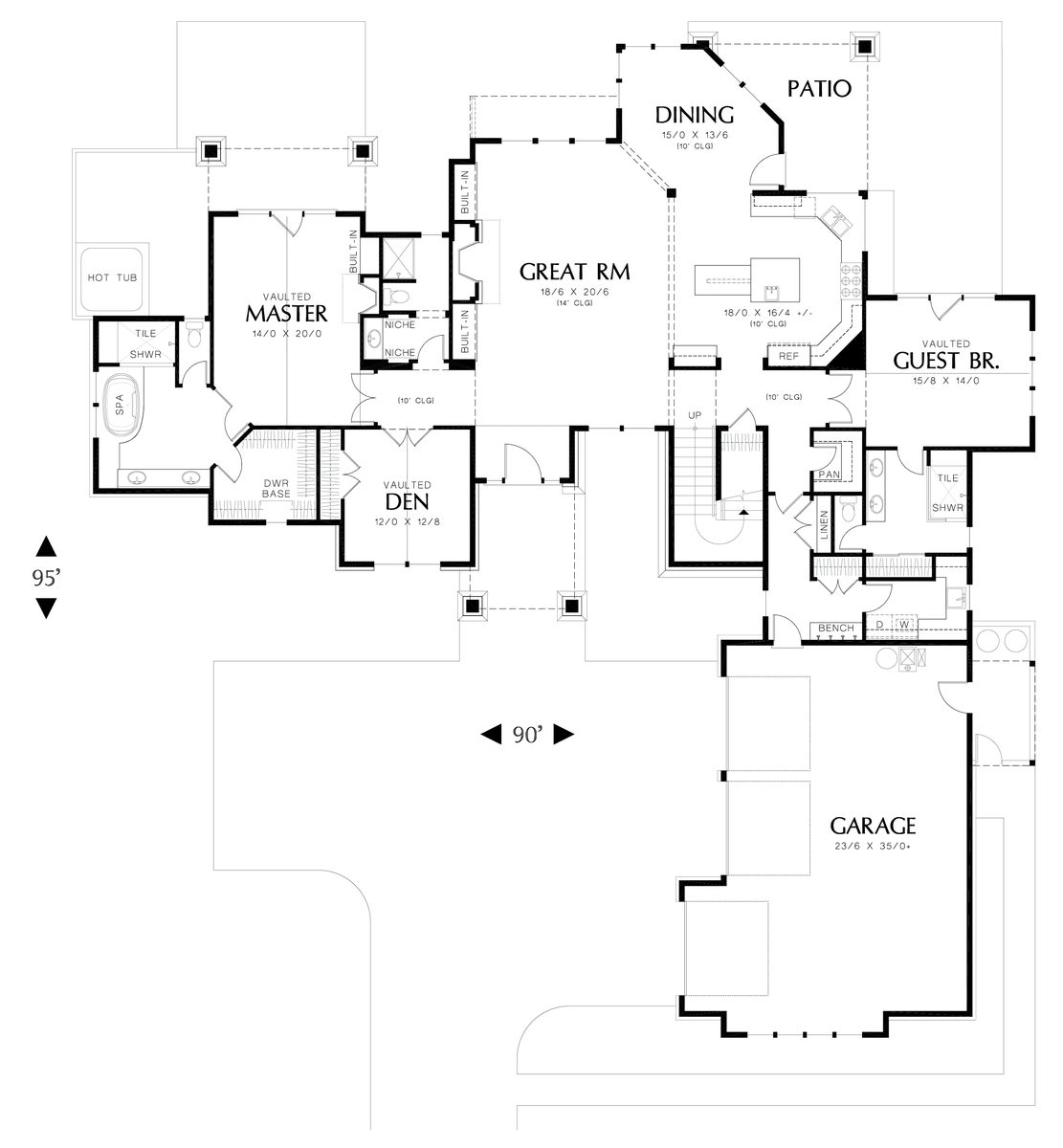 Main Floor Plan for Mascord House Plan 2393 - The Mountainview