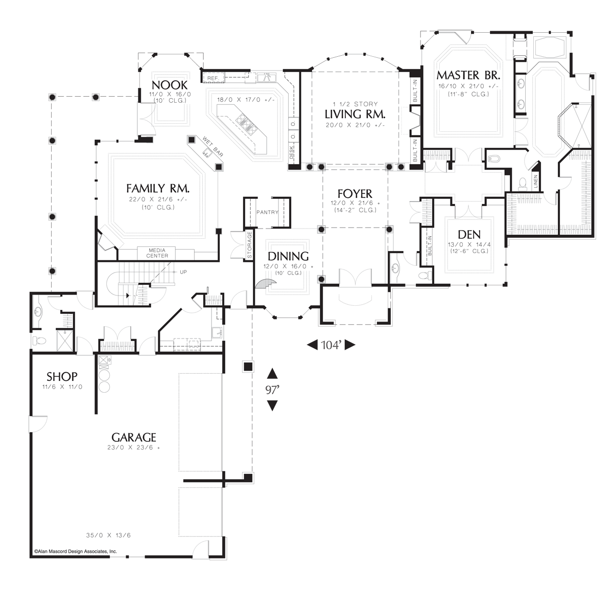 Main Floor Plan for Mascord House Plan 2401 - The Kirkwood