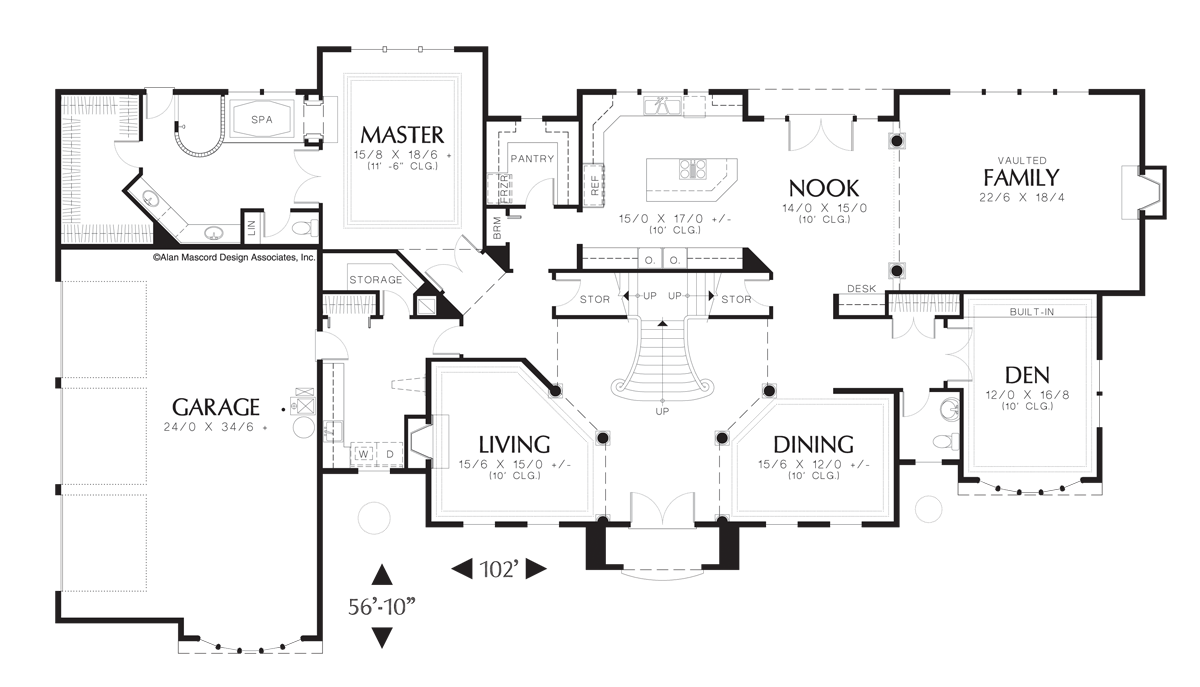 Main Floor Plan for Mascord House Plan 2408 - The Huxford