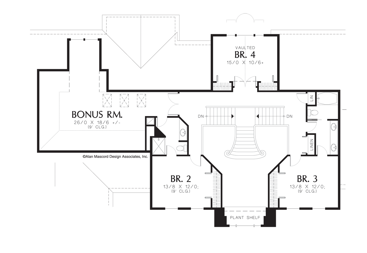 Upper Floor Plan for Mascord House Plan 2408 - The Huxford