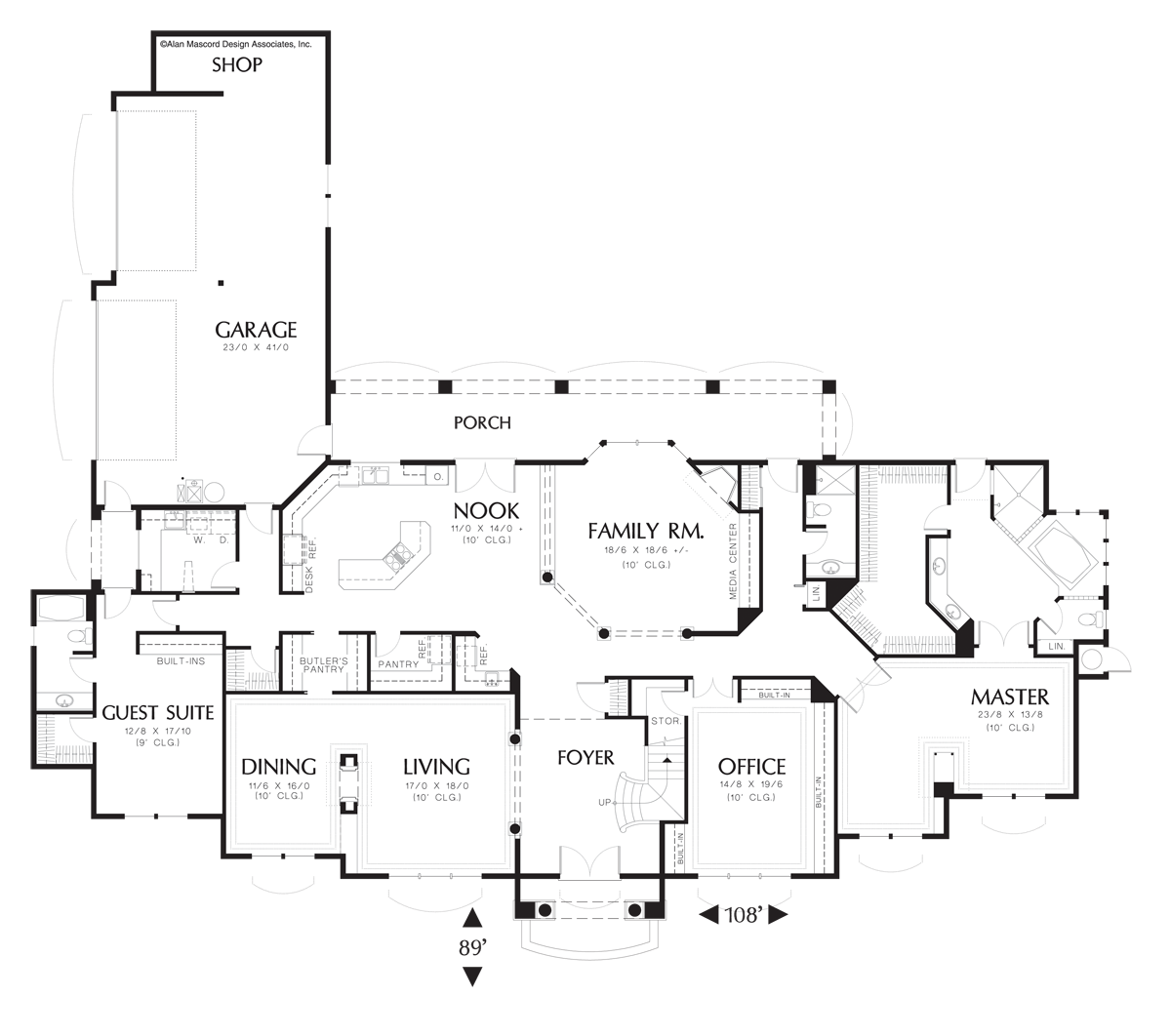 Main Floor Plan for Mascord House Plan 2413B - The Wellington