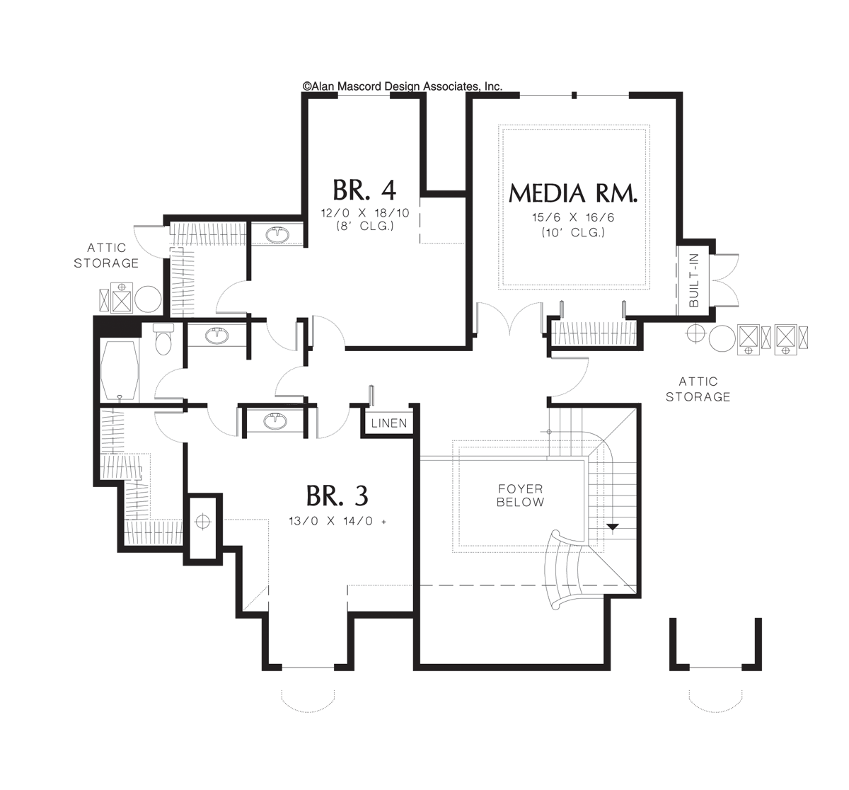 Upper Floor Plan for Mascord House Plan 2413B - The Wellington