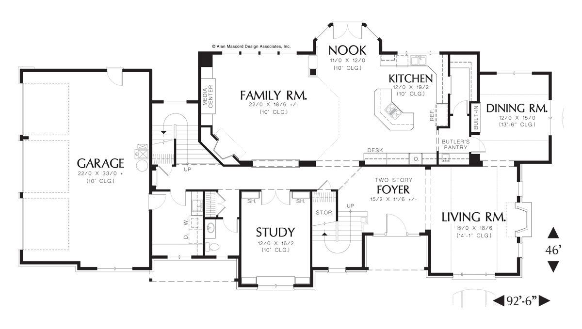 Main Floor Plan for Mascord House Plan 2422 - The Fireglow