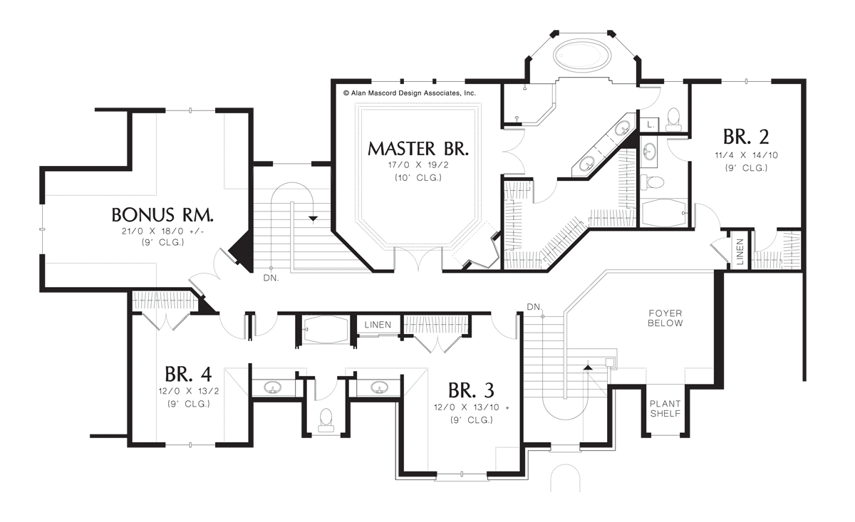 Upper Floor Plan for Mascord House Plan 2422 - The Fireglow