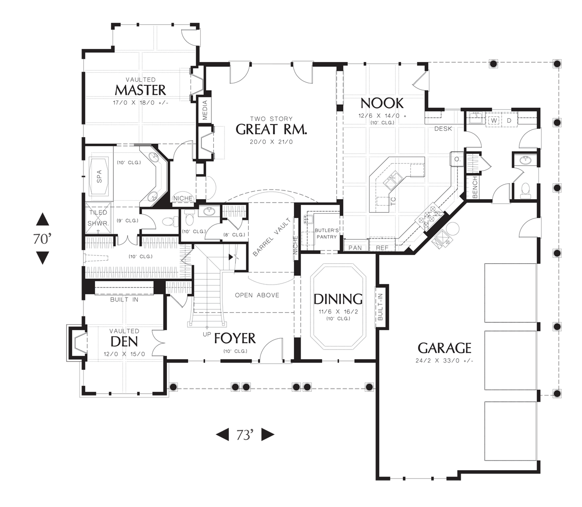Main Floor Plan for Mascord House Plan 2428CA - The Winthropshire