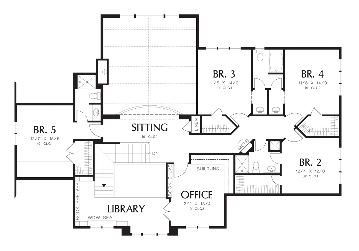 Upper Floor Plan for Mascord House Plan 2428CA - The Winthropshire